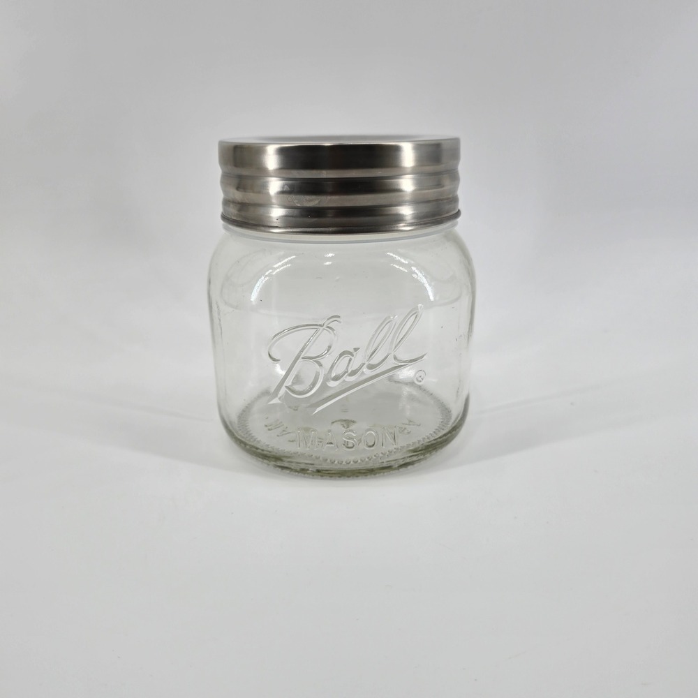 Ball Mason Jar Storage Container Embossed Glass Silver Lid Clear